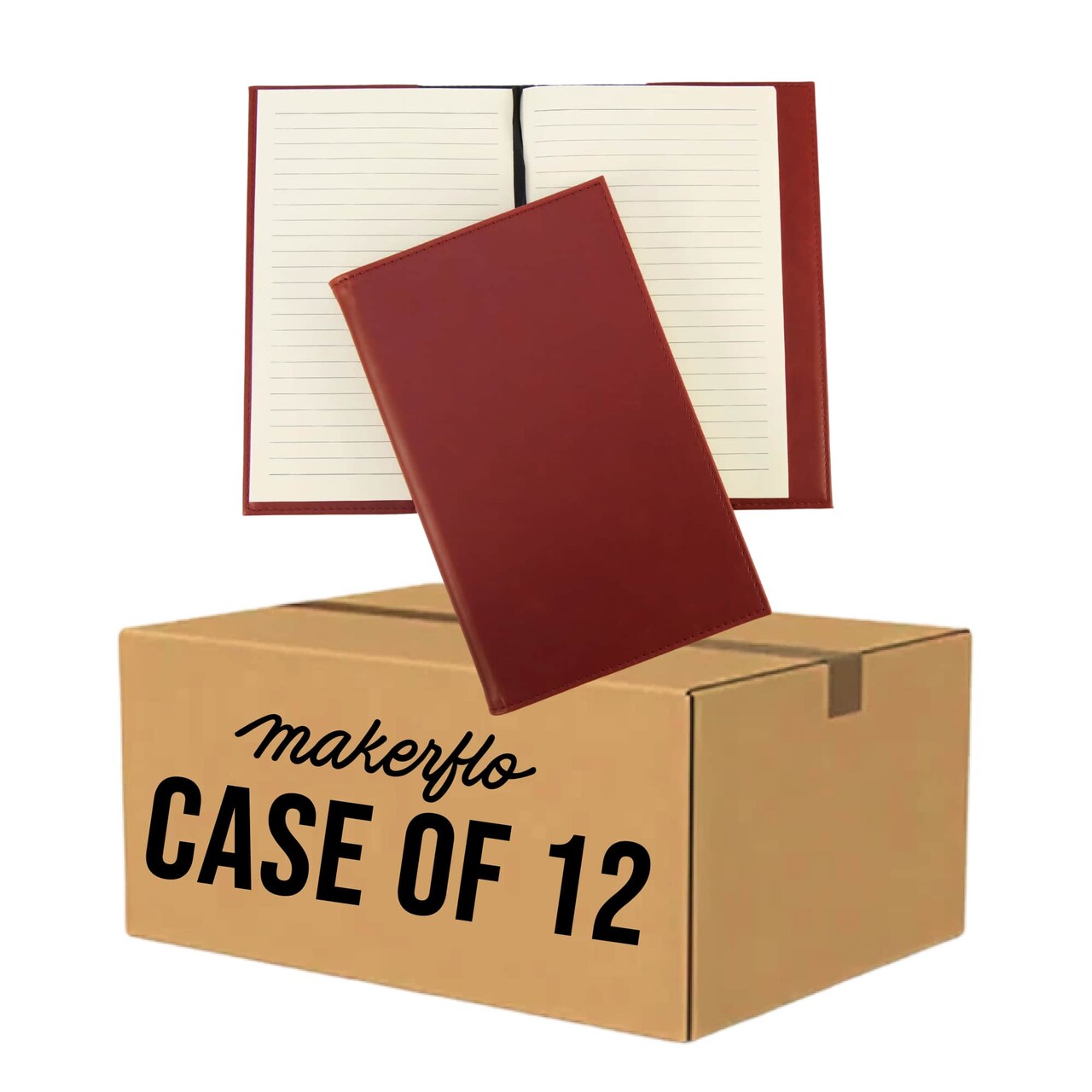 MakerFlo Laserette™ Journal Notebook – Pack of 12 Engravable and Refillable Vegan Leather Journal with Lined Pages and Gift Box, Wholesale & Bulk